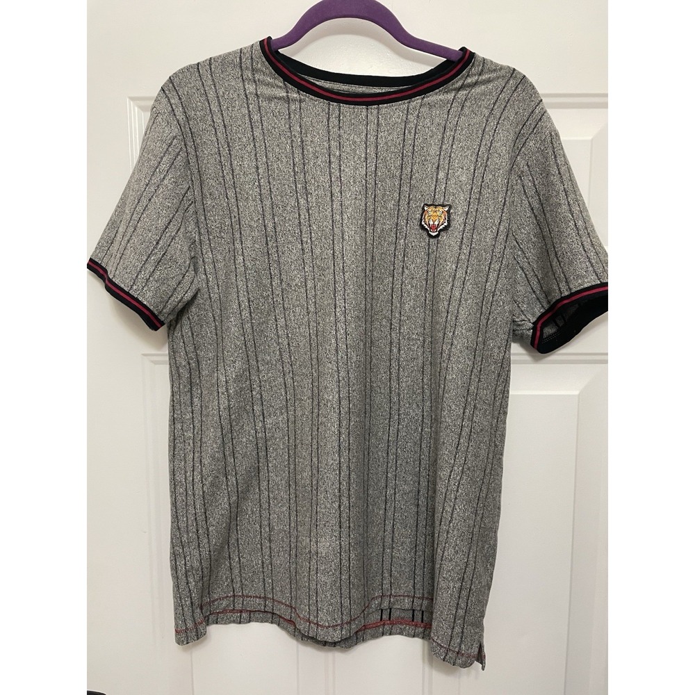 Denim & Flower Ricky Singh Cotton Gray  Knit Short Sleeve Crew Neck Shirt Tiger